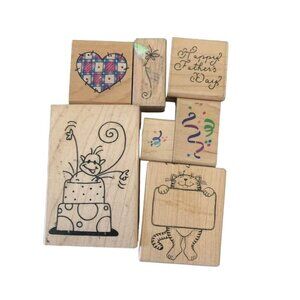 Assorted Wood-Mounted Rubber Stamps Set